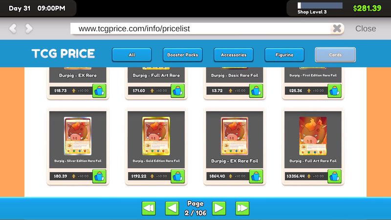 In-game price app listing cards with their market values